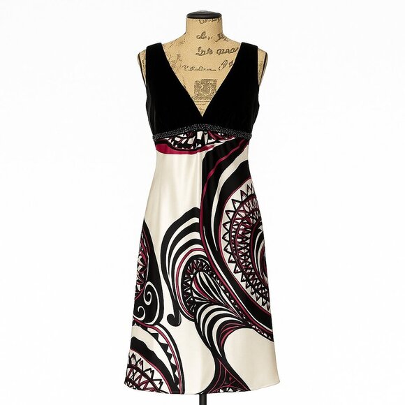 Trina Turk • Velvet & Silk Beaded Retro Cocktail Dress | Size 10** - Picture 1 of 6